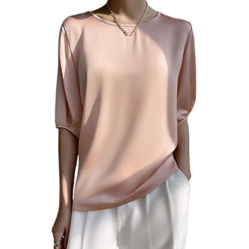 Bluse Damen,Damen-Bluse Aus Satin Sommer Elegant Schlicht Schlicht Rundhalspullover Hemden Oberteile Modisch Halbe Ärmel Tunika Oberteile Lässig Locker Arbeitsblusen Seiden-T-Shirts Für Damen Und Bluse Damen,Damen-Bluse Aus Satin Sommer Elegant Schlicht Schlicht Rundhalspullover Hemden Oberteile Modisch Halbe Ärmel Tunika Oberteile Lässig Locker Arbeitsblusen Seiden-T-Shirts Für Damen Und von TOMPPY