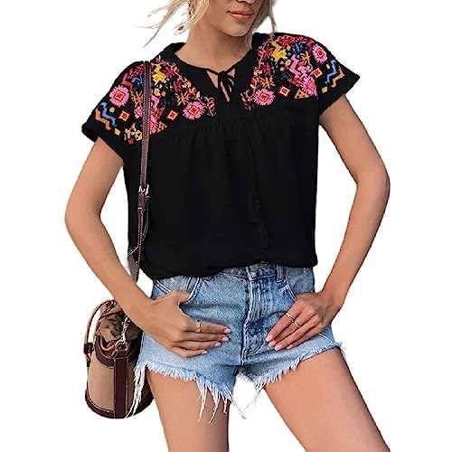 Bluse Damen,Damen-Bluse Sommer Aztekische Ethnische Blumenstickerei Quaste Schnürpullover Hemden Oberteile Vintage-Spleißen Kurze Ärmel Tunika-Oberteile Boho-Strand-T-Shirts Für Damen Und Mädch Bluse Damen,Damen-Bluse Sommer Aztekische Ethnische Blumenstickerei Quaste Schnürpullover Hemden Oberteile Vintage-Spleißen Kurze Ärmel Tunika-Oberteile Boho-Strand-T-Shirts Für Damen Und Mädch von TOMPPY
