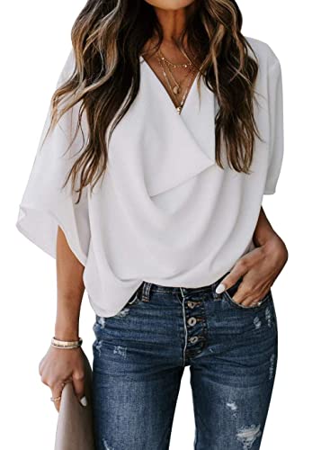 Bluse Damen Elegant, Chiffon-Bluse Für Damen Sommer Elegant Solide Wasserfallausschnitt Oberteile Modische Pullover Mit Fledermausärmeln Tunika-Oberteile Lässige Lockere Arbeitsblusen T-Shirts F Bluse Damen Elegant, Chiffon-Bluse Für Damen Sommer Elegant Solide Wasserfallausschnitt Oberteile Modische Pullover Mit Fledermausärmeln Tunika-Oberteile Lässige Lockere Arbeitsblusen T-Shirts F von TOMPPY