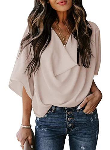 TOMPPY Damen-Chiffonbluse Sommer Elegant Solide Wasserfallausschnitt Hemden Tops Stilvolle Pullover Mit Fledermausärmeln Tunika-Oberteile Lässige Lockere Arbeitsblusen T-Shirts Für Damen Und TOMPPY Damen-Chiffonbluse Sommer Elegant Solide Wasserfallausschnitt Hemden Tops Stilvolle Pullover Mit Fledermausärmeln Tunika-Oberteile Lässige Lockere Arbeitsblusen T-Shirts Für Damen Und von TOMPPY