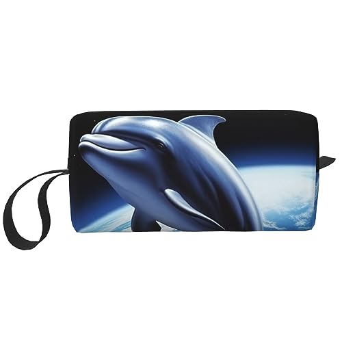 Make-up-Tasche für Damen, Halloween, Flamingo, Hexenhut, bedruckt, große Kapazität, Kosmetiktaschen, tragbare Kulturtasche, Reise-Aufbewahrung, Delphin Erde, Einheitsgröße Make-up-Tasche für Damen, Halloween, Flamingo, Hexenhut, bedruckt, große Kapazität, Kosmetiktaschen, tragbare Kulturtasche, Reise-Aufbewahrung, Delphin Erde, Einheitsgröße von TOMPPY