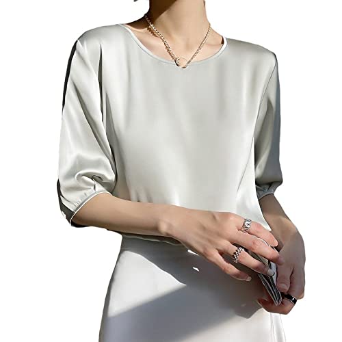 Tunika Damen Sommer,Damen-Satinbluse Sommer Elegant Schlicht Schlicht Rundhalspullover Hemden Oberteile Modisch Halbe Ärmel Tunika-Oberteile Lässig Locker Arbeitsblusen Seiden-T-Shirts Für Damen Tunika Damen Sommer,Damen-Satinbluse Sommer Elegant Schlicht Schlicht Rundhalspullover Hemden Oberteile Modisch Halbe Ärmel Tunika-Oberteile Lässig Locker Arbeitsblusen Seiden-T-Shirts Für Damen von TOMPPY