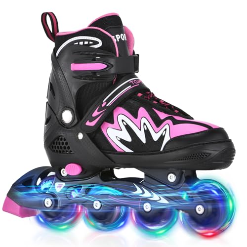 TOMSHOO Rollschuhe, Inliner Roller Skates mit 4 Größen Verstellbar, LED Rädern, Mehrere Größenoptionen, Inlineskates für Kinder Erwachsene Jungen Mädchen, Schwarz & Rosa, M TOMSHOO Rollschuhe, Inliner Roller Skates mit 4 Größen Verstellbar, LED Rädern, Mehrere Größenoptionen, Inlineskates für Kinder Erwachsene Jungen Mädchen, Schwarz & Rosa, M von TOMSHOO