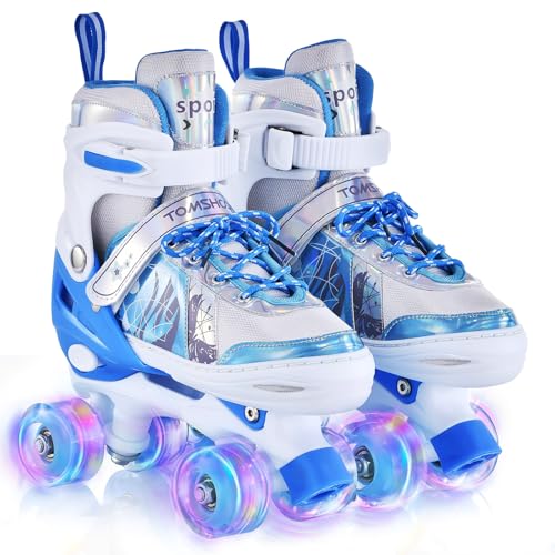 TOMSHOO Rollschuhe Kinder, Roller Skates mit 4 Größen Verstellbar, LED Rädern, Mehrere Größenoptionen, für Weihnachts und Geburtstags Geschenke, Größe S, Blau TOMSHOO Rollschuhe Kinder, Roller Skates mit 4 Größen Verstellbar, LED Rädern, Mehrere Größenoptionen, für Weihnachts und Geburtstags Geschenke, Größe S, Blau von TOMSHOO