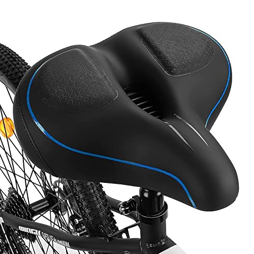 TONBUX Fahrrad Sattel Breiter Fahrradsattel, Atmungsaktiv Bequem Weich Für Damen Herren Blau TONBUX Fahrrad Sattel Breiter Fahrradsattel, Atmungsaktiv Bequem Weich Für Damen Herren Blau von TONBUX