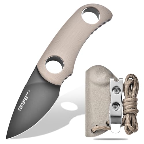 TONIFE Runer Feststehendes Neck Knife mit Scheide und Lanyard 4,7cm Full Tang-Klinge EDC Messer Neck Knife für Outdoor (Warmer Sand+Gary Titan) von TONIFE