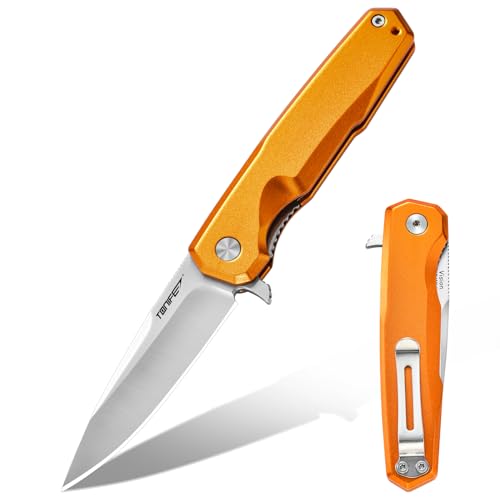 TONIFE Vision Klappmesser Outdoor Messer mit 8Cr14MoV Klinge und Aluminium Griff Survival Messer mit Taschenclip Bushcraft Messer (Orange - Satin) von TONIFE