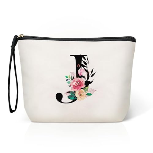 TOPEAST Personalisierte Make-up-Tasche, Initial-Kosmetiktasche mit Reißverschluss, Kulturbeutel, monogrammiertes Geschenk für Frauen und Mädchen, Weiss/opulenter Garten, J TOPEAST Personalisierte Make-up-Tasche, Initial-Kosmetiktasche mit Reißverschluss, Kulturbeutel, monogrammiertes Geschenk für Frauen und Mädchen, Weiss/opulenter Garten, J von TOPEAST
