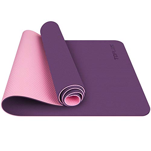 TOPLUS Gymnastikmatte, Yogamatte Yogamatte Gepolstert & rutschfest für Fitness Pilates & Gymnastik mit Tragegurt (Lila-Pink) von TOPLUS