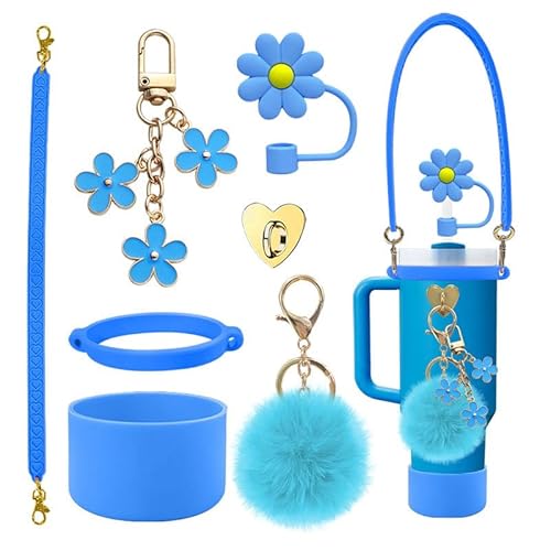 TOPSMCHER 7PCS Zubehör Set für Stanley Cup einschließlich Silikonstiefel, Wasserflaschengriff Gurt, Stroh Cover Cap, für Stanley Cup 40oz/30oz (Blue) von TOPSMCHER