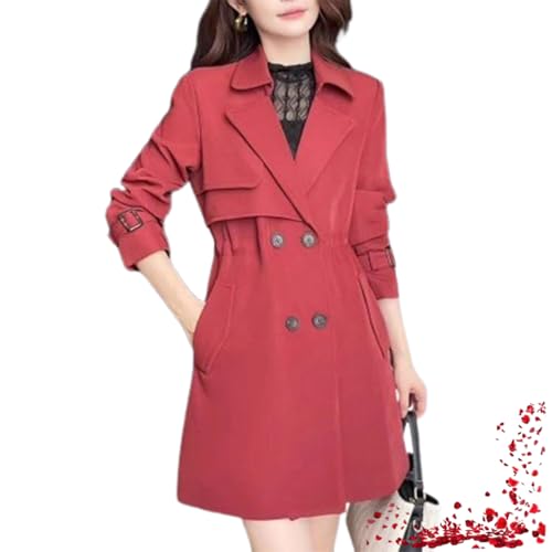 Bequemer Trenchcoat Mit Tailliertem Revers, Leichter, Zweireihiger, Mittellanger Caban, Schmaler Mantel In Mittlerer Länge (Red,XX-Large) von TOTDYIKH