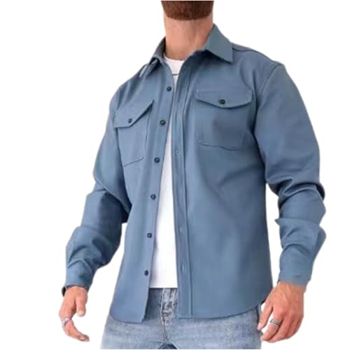 Button-Down-Hemdjacke für Herren, Überhemd für Herren, lässig, einfarbig, langärmelig, schmal geschnitten, leichte Hemden (X-Large,Lake Blue) von TOTDYIKH