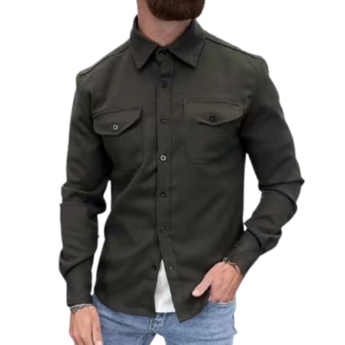 Button-Down-Hemdjacke für Herren, Überhemd für Herren, lässig, einfarbig, langärmelig, schmal geschnitten, leichte Hemden (XX-Large,Army Green) von TOTDYIKH