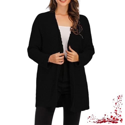 Damen Herbst Winter Popcorn Langarm offen vorne Grobstrick Oversized Cardigan Pullover Mantel (Medium,Black) von TOTDYIKH