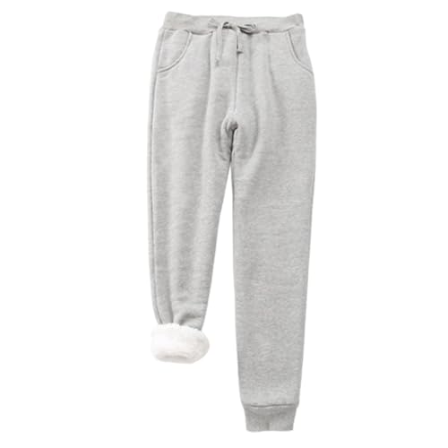 Damen-Jogginghose Mit Fleecefutter, Warm, Sherpa, Lang, Mit Kordelzug, Lockere Passform, Winter-Fleecehose Mit Taschen (Light Gray,Small) von TOTDYIKH