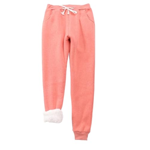 Damen-Jogginghose Mit Fleecefutter, Warm, Sherpa, Lang, Mit Kordelzug, Lockere Passform, Winter-Fleecehose Mit Taschen (Melon Red,Small) von TOTDYIKH