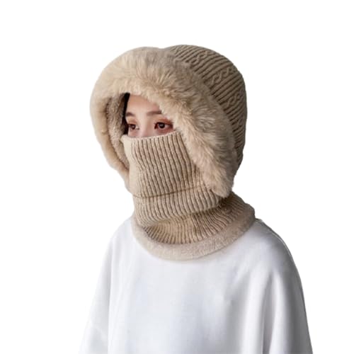 Damen-Wintermützen, Winddichter Mützenschal Mit Integriertem Ohrenschutz, 2-in-1-Kapuzenschal, Dicke Warme Mütze (Beige,One-Size) von TOTDYIKH