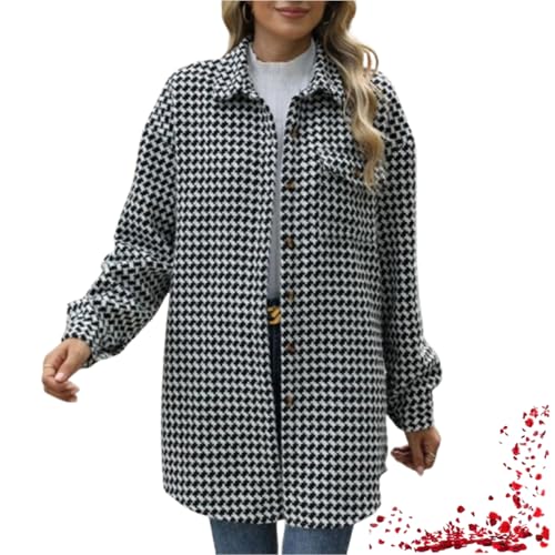 Damenhemden, Herbstmodische langärmelige Karierte Hemden, leichte Button-Down-Freizeitjacken (Small,Black) von TOTDYIKH