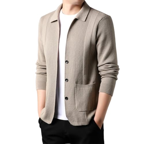 Herren-Strickjacke Mit Revers Und Langen Ärmeln, Strickjacke, Pullover Mit Knöpfen Und Taschen, Lässige, Schmale, Leichte Jacke (Large,Camel) von TOTDYIKH