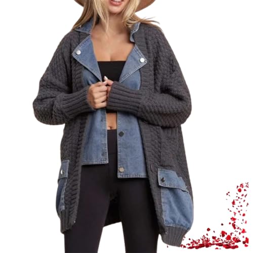 Jeans-Cardigan, Jeans-Cardigan Mit Taschen, Lockerer Jeans-Pullover-Cardigan Für Damen (X-Large,Dark Gray) von TOTDYIKH