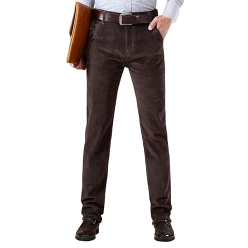 Klassische Cordhose für Herren mit geradem Bein, lässige, lockere Stretchhose mit Flacher Vorderseite, Herbst- und Winter-Twillhose (Coffee,28) von TOTDYIKH