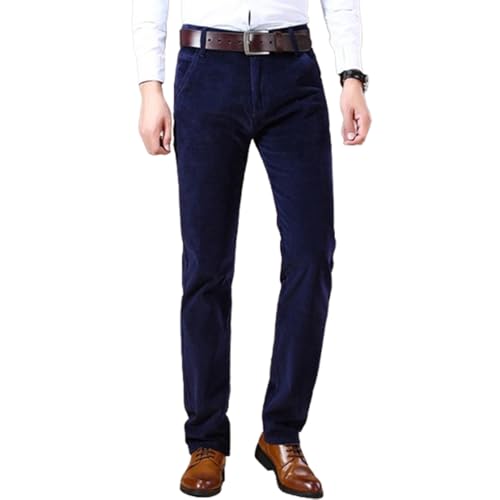 Klassische Cordhose für Herren mit geradem Bein, lässige, lockere Stretchhose mit Flacher Vorderseite, Herbst- und Winter-Twillhose (Royal Blue,38) von TOTDYIKH