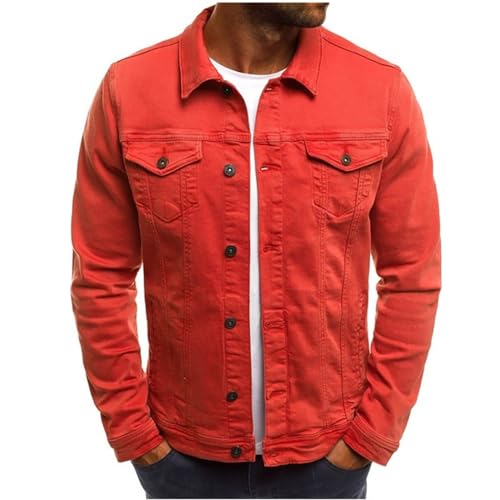 Klassische Jeansjacke Für Herren, Slim Fit Jeansjacke Für Herren (3X-Large,Red) von TOTDYIKH