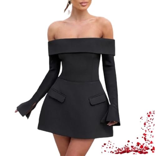 Lange Ärmel, Kurze Brautkleider für die Braut, trägerlose Korsett-Kurzkleider, Tube-Top, figurbetontes Kleid, Minikleider (Small,Black) von TOTDYIKH