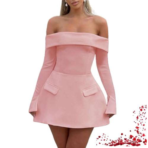 Lange Ärmel, Kurze Brautkleider für die Braut, trägerlose Korsett-Kurzkleider, Tube-Top, figurbetontes Kleid, Minikleider (X-Large,Pink) von TOTDYIKH