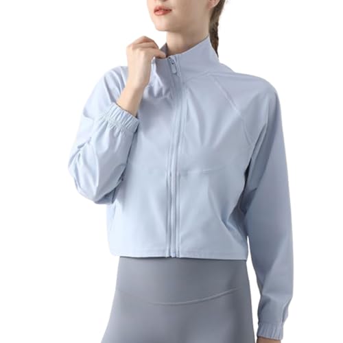 Leichte Sportjacken für Damen, kurz, mit durchgehendem Reißverschluss, Wanderoberteile, Fitness-, Yoga- und Lauf-Trainingsjacken (X-Large,Blue) von TOTDYIKH