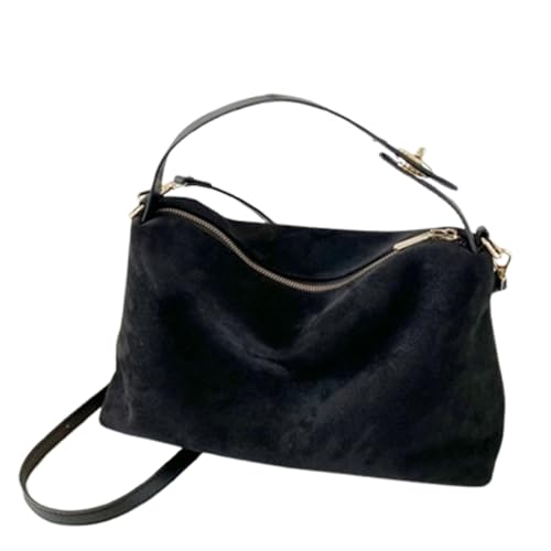 Lose Hobo-Tasche aus Wildleder in Wolkenform, braune Wildledertasche, lose Handtasche, Halbmond-Umhängetasche für Damen, Umhängetasche (One-Size,Black) von TOTDYIKH