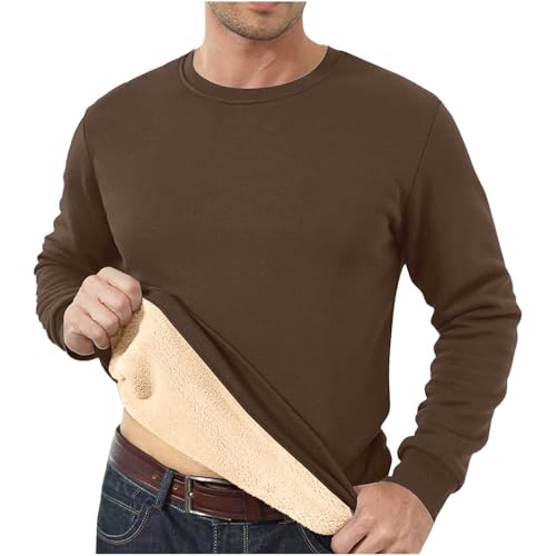 Mit Fleece gefütterte Pullover mit Rundhalsausschnitt für Herren, warme Basic-Oberteile für den Winter, Dicke Thermo-Baumwollhemden mit dickem Gewicht (3X-Large,Brown) von TOTDYIKH