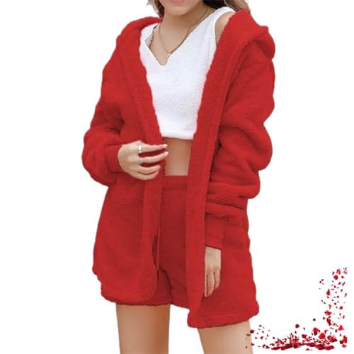 Pyjama-Set, 3-teiliges Set, Winter-Set Mit Hoher Elastizität, Warm Und Bequem, Sexy, Flauschiger Pyjama Für Damen (Red,XX-Large) von TOTDYIKH