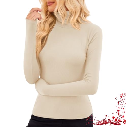 Rollkragen-Langarmshirts Für Damen, Herbstmode, Basic-Thermounterwäsche, Oberteile, Winterkleidung (X-Large,Apricot) von TOTDYIKH