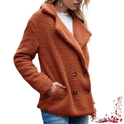 TOTDYIKH Damen-Wintermantel aus Kunstpelz, Sherpa-Fleecejacke, stylische Fleecejacke mit Revers und Knopfleiste (Caramel,Large) von TOTDYIKH