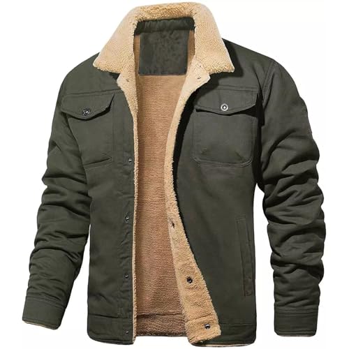 TOTDYIKH Winterjacke für Herren, warme, dicke Cargojacke mit Fleecefutter und mehreren Taschen (Army green,X-Large) von TOTDYIKH