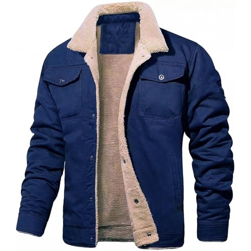 TOTDYIKH Winterjacke für Herren, warme, dicke Cargojacke mit Fleecefutter und mehreren Taschen (Dark blue,Small) von TOTDYIKH