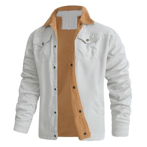 Winterjacke für Herren, warme, Dicke Cargojacke mit Fleecefutter und Mehreren Taschen (Off-White,Large) von TOTDYIKH