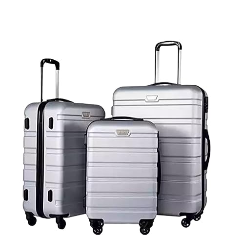 TOTIKI Koffer 3-teiliges ABS-Gepäckset Mit TSA-Schlössern, Inklusive 20", 24", 28" Spinner-Koffer Rollkoffer (Color : Silver, Size : 20+24+28in) von TOTIKI