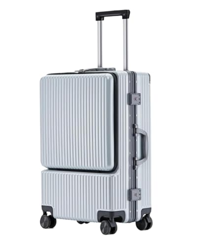 TOTIKI Koffer Hartgepäck Mit Vordertasche, Koffer Mit Aluminiumrahmen, TSA-Schloss, Handgepäck Rollkoffer (Color : Sliver, Size : 22 inch) von TOTIKI