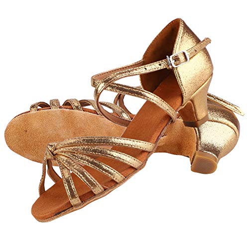 TOUISEDGI Mädchen Latin Tanzschuhe, Damen, Niedrige Absätze, Tango Salsa Ballsaal Schuhe, Tanzschuh für Kinder, Mädchen, Professionelle Performance Übungs Tanzschuhe(28-Gold) von TOUISEDGI