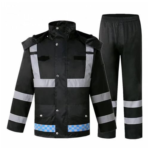 TOVCHEI Oxford Tuch Regenanzüge Highlight Reflektierende Streifen Sicherheit wasserdichte Regenjacke Hose Für Die Arbeit Im Freien, Unisex,Schwarz,XXL von TOVCHEI