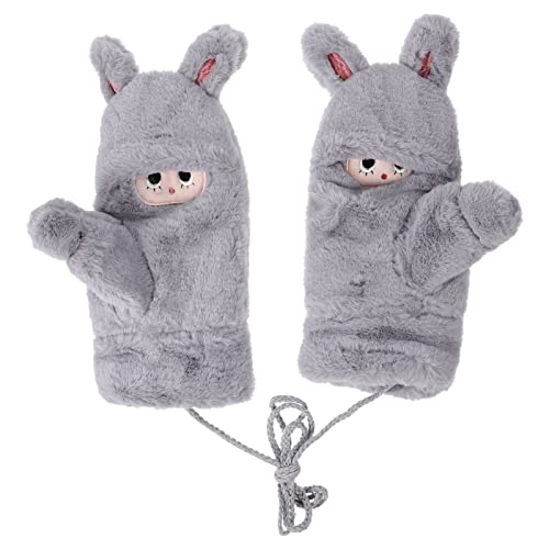 TOYANDONA Kinder-Plüsch-Hasen-Handschuhe Mit Schnur Winter-Fäustlinge Für Damen Und Mädchen Niedliche Vollfinger-Ski-Schnee-Outdoor-Handschuhe von TOYANDONA