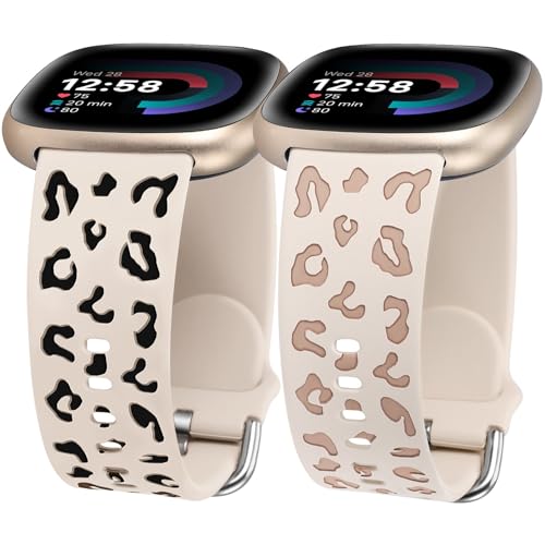 TOYOUTHS 2 Stück Leopard Gravierte Armband kompatibel mit Fitbit Versa 4/Versa 3/Sense 2/Sense Armband, Frauen Männer Zweifarbig Gepard Sport Loop Silikon Armbänder für Versa 4, Polarstern/Milchtee TOYOUTHS 2 Stück Leopard Gravierte Armband kompatibel mit Fitbit Versa 4/Versa 3/Sense 2/Sense Armband, Frauen Männer Zweifarbig Gepard Sport Loop Silikon Armbänder für Versa 4, Polarstern/Milchtee von TOYOUTHS