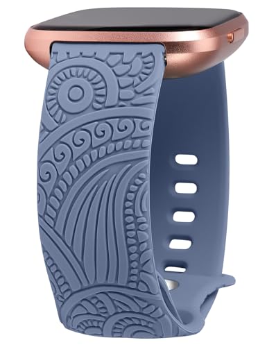 TOYOUTHS Boho Floral Gravierte Armband kompatibel mit Fitbit Versa 2/Fitbit Versa/Versa Lite Armband Frauen Weich Silikon Fancy Blume Cute Sport Solo Loop Ersatzarmbänder für Versa 2, Blau von TOYOUTHS