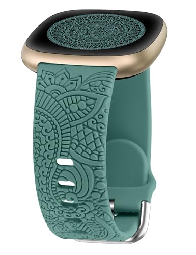 TOYOUTHS Armband kompatibel mit Fitbit Versa 4/Versa 3/Sense 2/Sense Armband, Frauen Männer Sport Silikon Blumen Muster Armbänder Floral Gravierte Uhrenarmband für Sense 2, Grün von TOYOUTHS