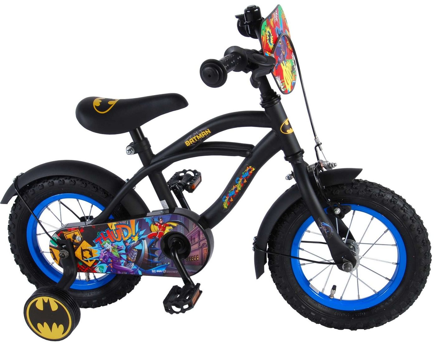 TPFSports Kinderfahrrad DC Batman 12 Zoll, 1 Gang, (Jungs Fahrrad - Rutschfeste Sicherheitsgriffe), Kinder Fahrrad 12 Zoll mit Stützräder Laufrad Jungen Kinderrad von TPFSports