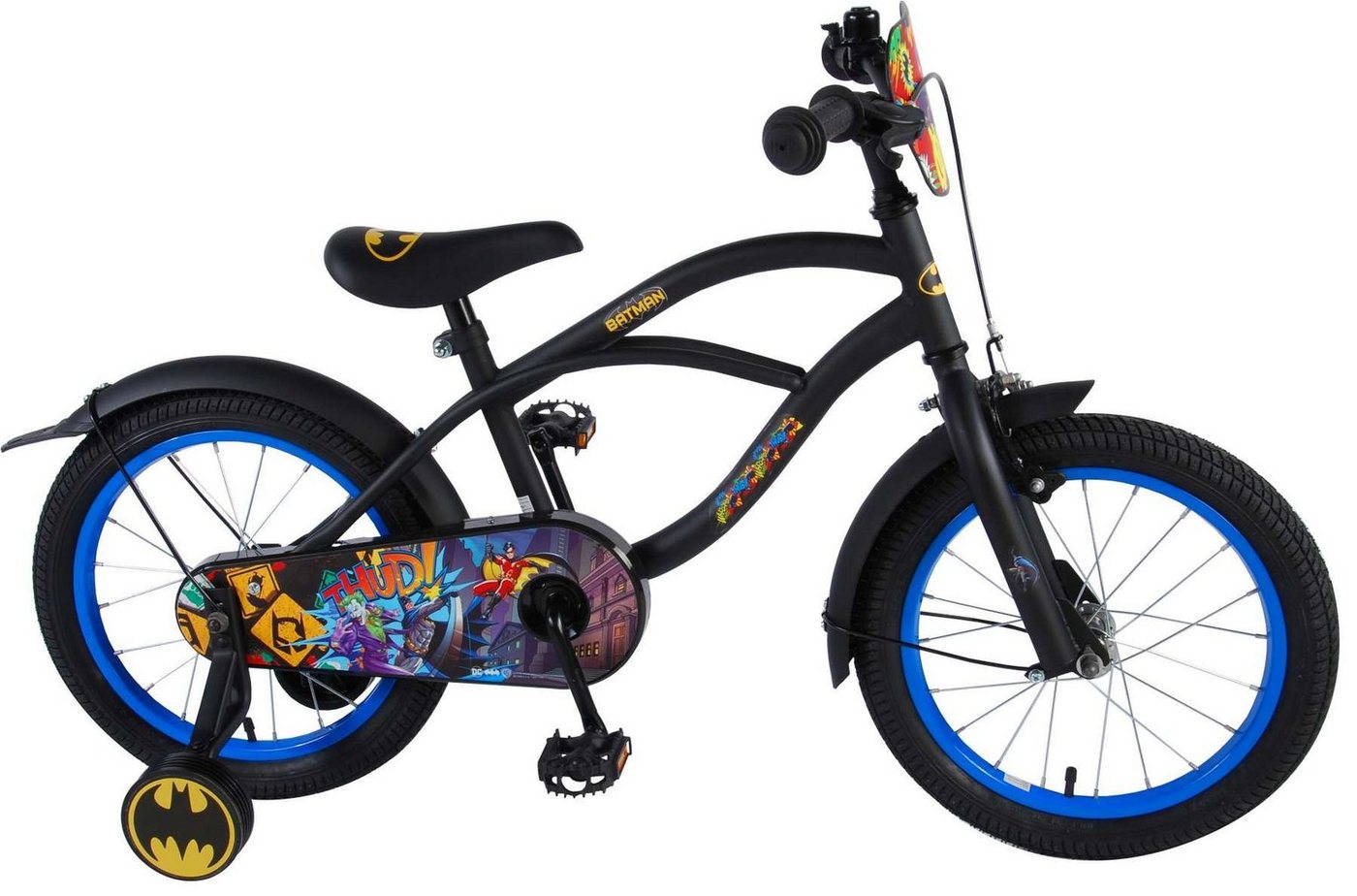 TPFSports Kinderfahrrad DC Batman 16 Zoll Rücktritt und Handbremse, 1 Gang, (Jungsfahrrad - Jungen Kinderrad - ohne Schaltung - Sicherheitsgriffe), Kinder Jugend Fahrrad 16 Zoll - Jungsfahrrad - Schwarz von TPFSports