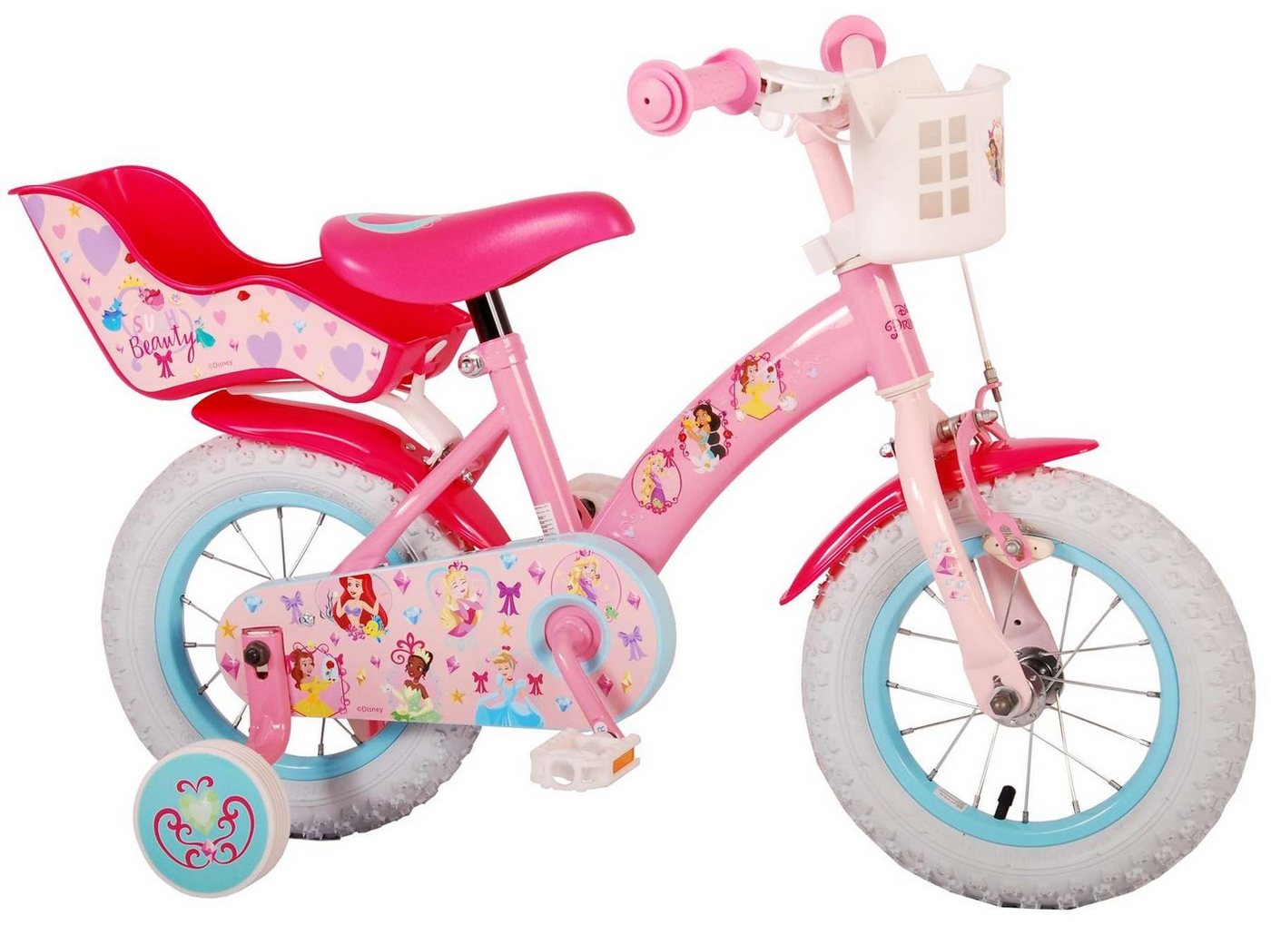 TPFSports Kinderfahrrad Disney Princess 12 Zoll mit Rücktritt+ Handbremse, 1 Gang, (Mädchen Fahrrad - Rutschfeste Sicherheitsgriffe), Kinder Fahrrad 12 Zoll mit Stützräder Laufrad Mädchen Kinderrad von TPFSports