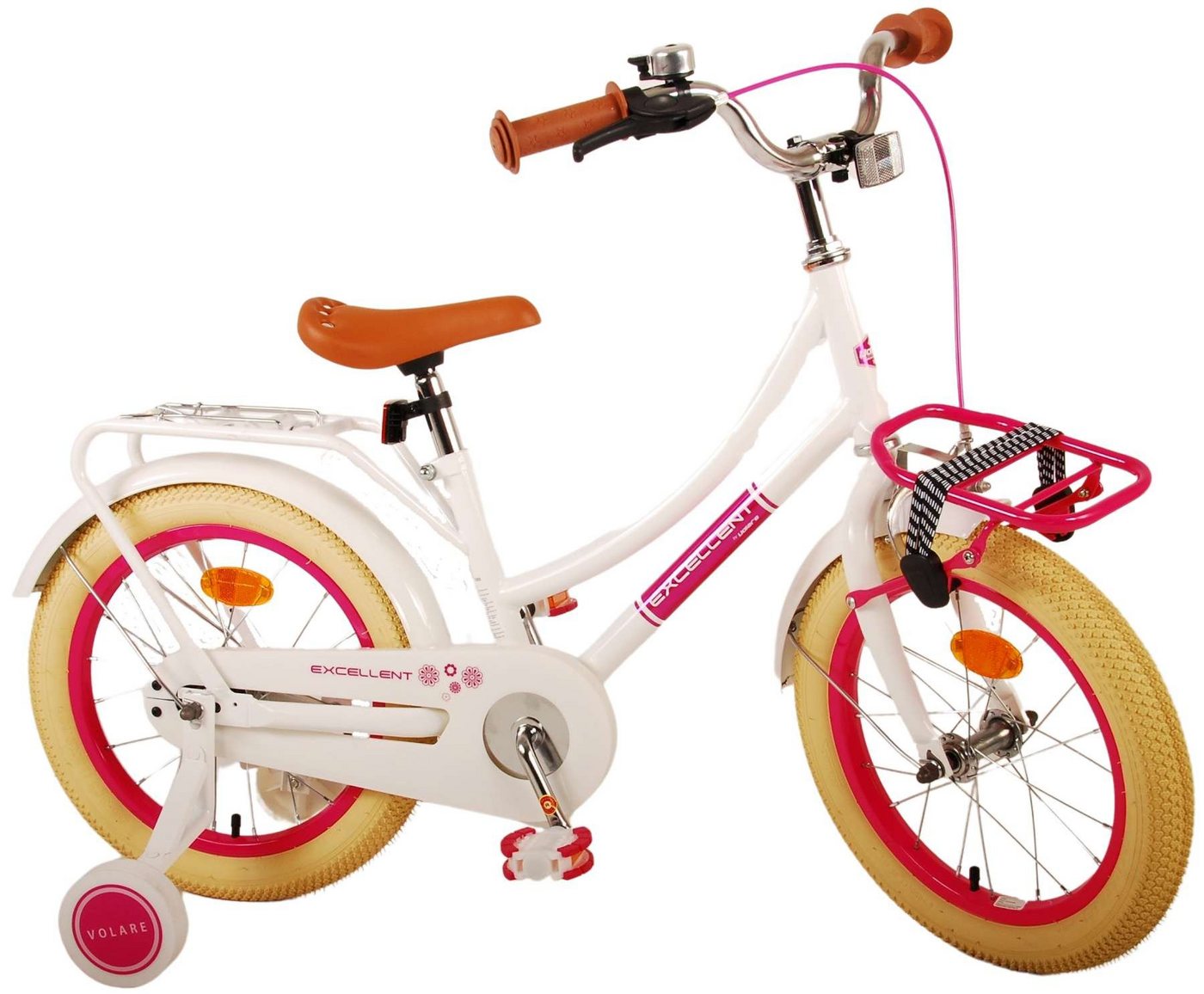 TPFSports Kinderfahrrad Volare Ecxellent 16 Zoll mit Rücktritt + Handbremse, 1 Gang, (Mädchen Fahrrad - Rutschfeste Sicherheitsgriffe), Kinder Fahrrad 16 Zoll mit Ständer Laufrad Mädchen Kinderrad von TPFSports